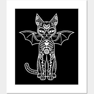 Skull Cat With Bat Wings Posters and Art